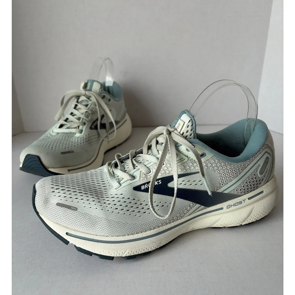 Brooks Ghost 14 Womens Running Shoes Oyster Yucca Blue Fog 1203561B317 Size 9.5